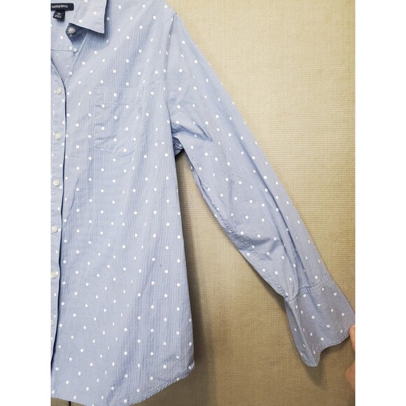 Lands' End Women's Cotton Blue Check Dotted Long Sleeve Button-Up Shirt Size 14 - Picture 2 of 5